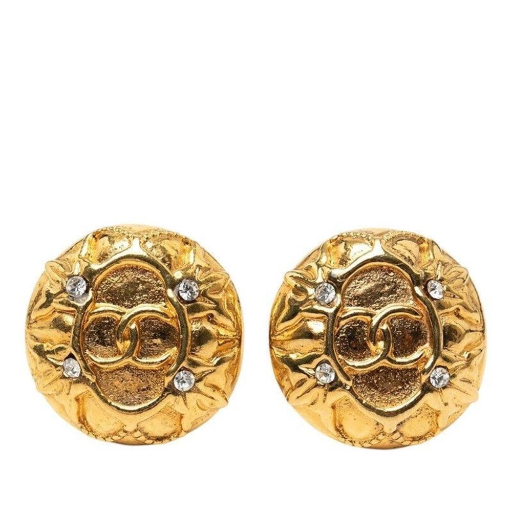 Chanel CC Logo Round Earrings Gold Plated